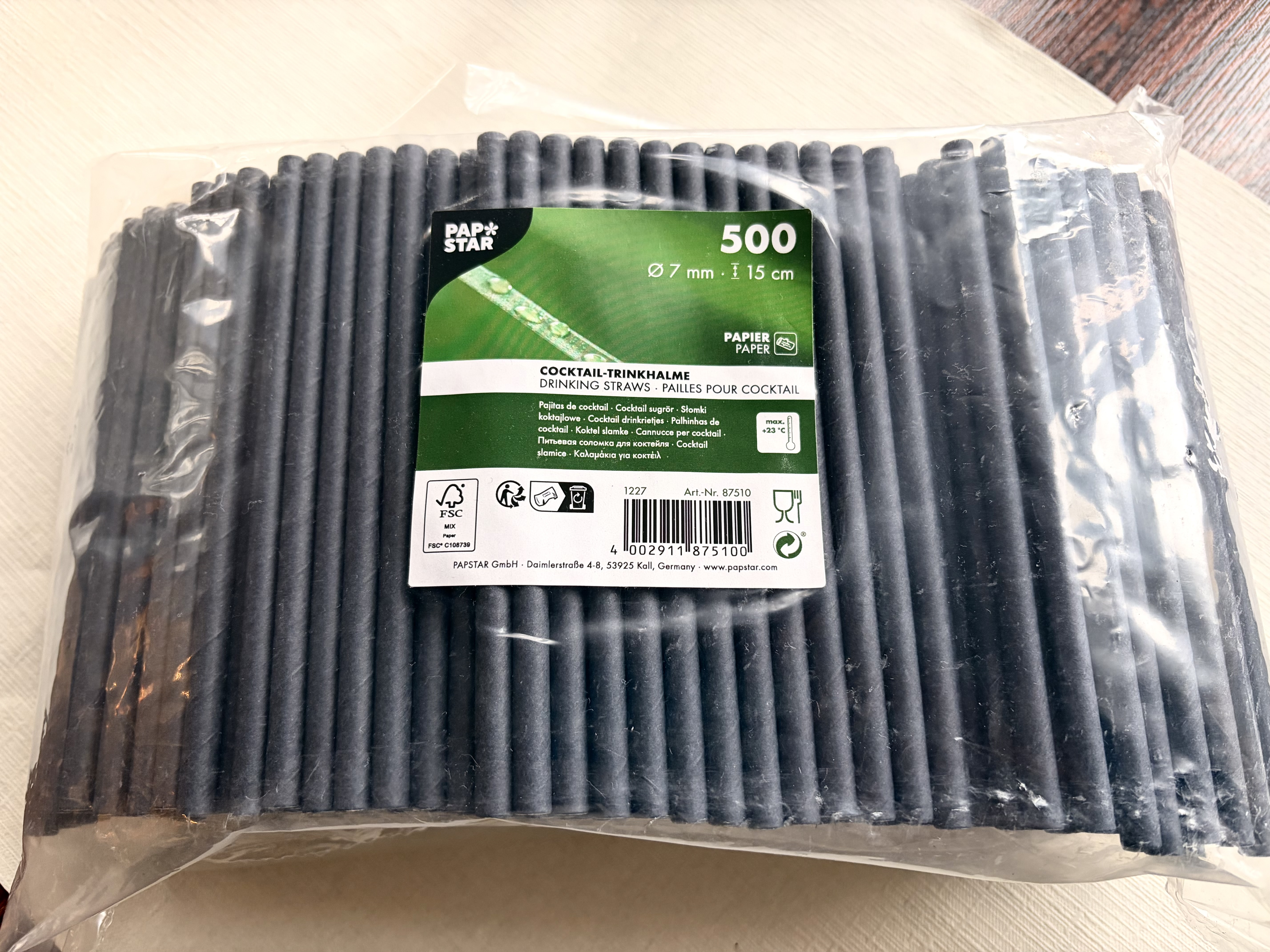 500 Papierstrohhalme schwarz PAPSTAR 7 mm × 15 cm – neu – Cocktail / Party image